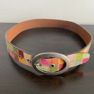 Vintage Fossil Women's Patchwork Multicolored Leather Belt Size Small